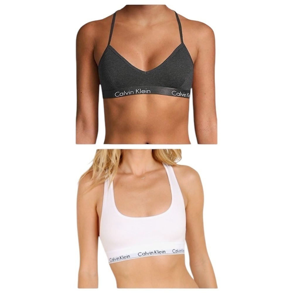 Calvin Klein Cotton Racerback Bralette Bundle XS Charcoal Grey/White